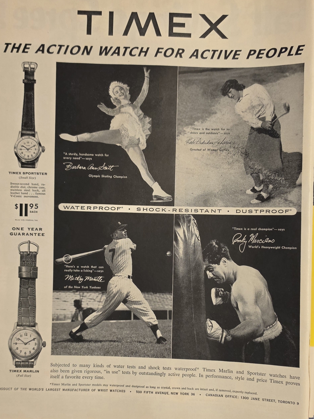 Timex Black and White Action Watch Advertisement Print